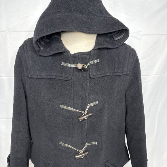 BURBERRY LONDON Duffle Coat Toggle Wool Hooded Black UK 16 US 12 L - Picture 2 of 11